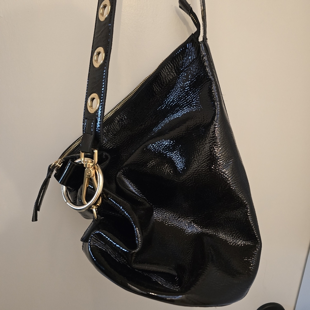 CLAUDIA FIRENZE of Italy Patent Bucket, Shoulder Bag, Purse w/ Accent Strap